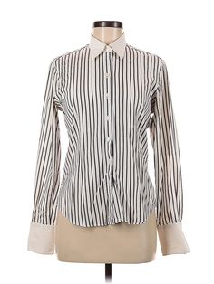 Audrey Talbott Long Sleeve Button Down Shirt Size: Medium Tops - used. No Fabric Content, Stripes | Audrey Talbott Long Sleeve Button Down Shirt: Ivory Stripes Tops - Size Medium Fitted Cream Tops With Button Cuffs, Cream Button-up Office Top, Fitted Cream Shirt With Button Closure, Fitted Cream Shirt For Office, H&m Women, Button Downs, Long Sleeve Tops, Button Down Shirt, Long Sleeve Blouse