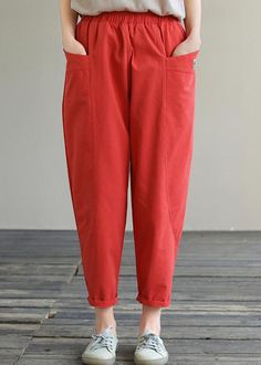 Natural Red Pockets Elastic Waist Cotton Crop Pants FallFabric: Cotton BlendedSize & Fit: This garment fits true to size.Length: Size L measures 33.15"from waist to hem.Waist:Fitted - elastic waist allows stretch Hip: Loosely Fitted. room for hips. Hand Wash Cold. Fall White, Red Pocket, Fall Fabric, Natural Red, Cropped Pants, Elastic Waist, Elastic, Cotton Blend, Pants