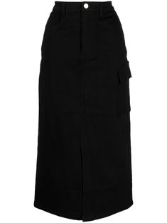 Midi Skirt Black, Skirts Midi High Waisted, Black Cargo, Cargo Skirt, Black Midi Skirt, Cargo Pocket, Black Stretch, Skirt Black, Cotton Spandex