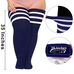 Plus Size Thigh High Socks Striped- Navy & White Cute Thigh High Socks Outfit, Cute Thigh High Socks, Socks Outfit Men, Plus Size Thigh High Socks, Thigh High Socks Outfit, Plus Size Thigh, High Socks Outfits, Slouch Socks, Sock Outfits