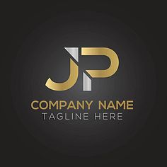 the letter jp logo is gold and silver