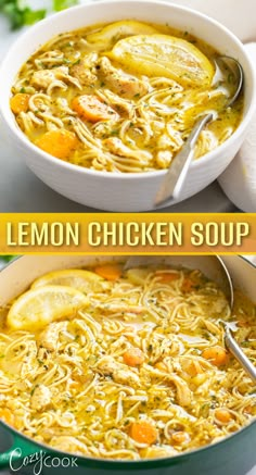 lemon chicken soup with slices of lemon and shredded chicken Lemon Soup, Lemon Chicken Soup, Comfort Soup Recipes, Chicken Soup Recipe, Comfort Soup, Soup Chili, Easy Soups