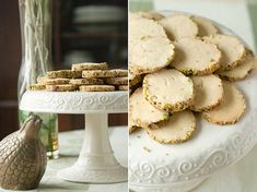 there are two pictures one has cookies and the other has crackers on a platter