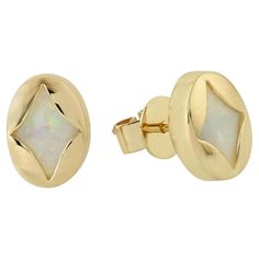 18KT:1.698g, Opal:1.43ct, Minimal Earrings Studs, Studs Earrings, Earings Piercings, Jewelry Earrings Studs, Piercings, Opal, Jewelry Earrings, Yellow Gold, Stud Earrings