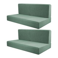 two green couches sitting next to each other