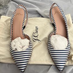 Brand New In Bag 2 3/5’’ Heel Chic Blue Slingback Pumps, Chic Summer Slingback Pumps For Shopping, Chic Blue Slingback Pumps With Low Heel, Chic Blue Low Heel Slingback Pumps, Thrift Inspo, Shoes Women Heels, J Crew, Blue White, Shoes Heels