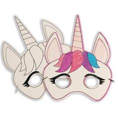 two masks with unicorn faces on them