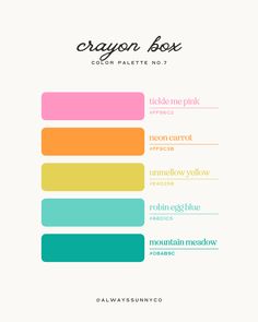 the color scheme for crayon box, which includes different colors and font styles