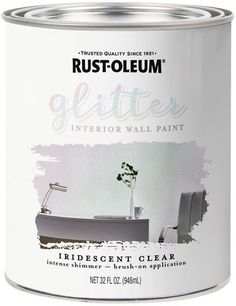 a white paint can with the words rustoleum glitter on it's side