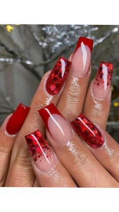 Red Ombre Nails, Red Nails Glitter, Bunny Nails, Red Acrylic Nails