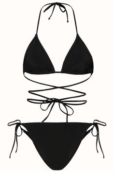 -Bikini set with adjustable tie-up detail. 80%PA 20%EA Dark Feminine Swimsuit, Beachwear Swimwear With Triangle Top And Side Ties, Triangle Top Swimwear With Side Ties For Beachwear, Vacation Triangle Top Swimwear With Cross-tied Details, Triangle Top Swimwear With Side Ties For Sunbathing, Vacation Triangle Top Cross-tied Swimwear, Cross-tied Tie-side Swimwear For The Beach, Vacation Swimwear With Cross-tied Tie-side Bottom, Tied Triangle Top Swimwear For Pool