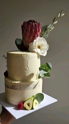 semi naked buttercream cake with protea raspberries and fig Buttercream Cake, Flower Cake, Cake Designs