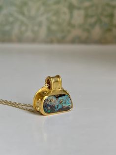 Australian Boulder Opal full of fire and color, wrapped in an ancient granulation stylized 22k Gold bezel with wide bail. 5/8" x 1/2". 14k chain. A unique addition to my "Ancient Illusion" Opal and 22k Gold pendant collection. 22k Gold Necklace, Weird Jewelry, Australian Boulder Opal, Cabochon Pendant, Brass Jewelry, Boulder Opal, Opal Jewelry, 22k Gold, Glasses Accessories