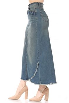 You will love this adorable Jean skirt! It is long length and comes below the knee. It has a solid, yet stretchy form to it and fits wonderfully! This skirt has ruffle detail along the bottom. Front Button and zipper. Vintage wash. Measures 37" in length. Measurements- XS: Waist- 28", Hips: 36" (Size 2/4) Small: Waist 30", Hips: 38" (Size 4/6) Medium- Waist 32" Hips: 40” (Size 8/10) Large- Waist 34", Hips: 42" (Size 12/14) XL- Waist-36", Hips: 44" (Size 16/18) 2XL: Waist 38", Hip 46" (Size 20/22 Long Jean Skirt, Long Jeans, Jean Skirt, Small Waist, Long Length, Size 20, The Knee, Size 16, Size 12