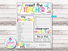 a printable teacher's workbook with the words meet the teacher on it