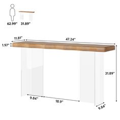 an image of a table with measurements for the top and bottom section, including height