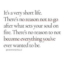 a quote that says it's very short life there's no reason not to go after what sets your soul on fire