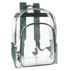 Our wholesale Deluxe Clear Backpack in five assorted colors is durable and functional. This is the largest clear backpack we carry, and it offers plenty of space for storage - inside and out! Every backpack includes two side mesh pockets, perfect for bottles or small essentials. Also, each includes a large front zippered accessory pocket. This backpack is the total package! Case Includes 24 Backpacks Clear backpack for safety and security Two Mesh Side Pockets Padded Adjustable Straps Dual Zippe Clear Backpack With Clear Strap For Students, Clear Backpack For Everyday Use And Back To School, Clear Backpack For Daily Use And Back To School, Clear Backpack For Back To School, School Backpack With Clear Strap In Nylon, Back To School Clear Backpack, Back To School Clear Backpack For School, Clear Rectangular Backpack For School, Clear Rectangular Backpack For Back To School