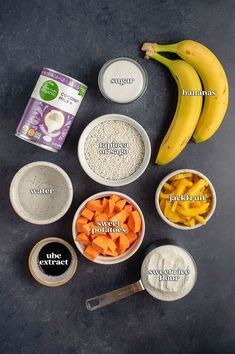 the ingredients to make an oatmeal include bananas, oranges, and milk