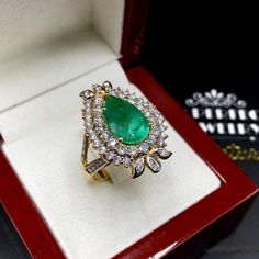 ENJOY OUR WORRY-FREE SERVICE AND THE DAZZLING, GENUINE JEWELRY WE DESIGN AND HANDCRAFT WITH LOVE❤️ ABOUT THE ITEM: IN STOCK! READY FOR SHIPPING! Buy today and get it 3 days later! Free sizing service, just select the size you want! TOP NATURAL, COLOMBIAN EMERALD RING! RARE PERFECT QUALITY. VIVID BLUISH GREEN COLOR, AMAZING LUSTER, AND EVERLASTING, UNIQUE HEALTHY GLOW! WEALTHY!! Surrounded by stunning, colorless and clean, natural diamonds. Set in 18K solid yellow gold ring. INVESTMENT GRADE!! IN Gia Certified Teardrop Diamond Ring For Formal Occasions, Formal Gia Certified Teardrop Diamond Ring, Gia Certified Pear Diamond Ring, Luxury Teardrop Emerald Ring As Gift, Luxury Teardrop Emerald Ring For Gift, Teardrop Emerald Ring For Formal Occasions, Teardrop Emerald Ring With Brilliant Cut, Gia Certified Pear-shaped Diamond Ring, Gia Certified Teardrop Diamond Ring Fine Jewelry