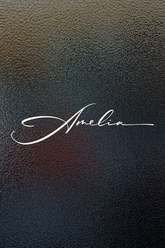 an image of the word amelie written in cursive writing on a glass surface