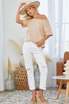 This chic dolman sweater top can be worn one shoulder with your fav. jeans! Easy fit, lightweight sweater 100% acrylic Trendy Slouchy Spring Sweater, Casual Stretch One Shoulder Top For Spring, Casual One Shoulder Knit Top, Casual One-shoulder Knit Top, Spring Casual Off-shoulder Knit Top, Casual Off-shoulder Knit Top For Spring, Casual One-shoulder Summer Knit Top, Chic Shack, Dolman Sweater