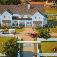 an artist's rendering of a farm house with a car parked in the driveway