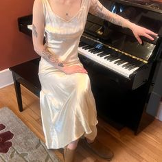 Vintage, 00, Pale Gold, Silk Silver Slip Dress, Slip Dress Vintage, Gold Silk, Dresses Backless, Pale Gold, Early 1900s, Dress Vintage, Style Board, Vintage Dresses