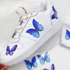 PRICES MAY VARY. Professional printing gives real color.Perfect sizes for custom air force 1 for sneakers: AF1, Vans, Converse or other shoes.Get these unique easy-use iron on blue butterfly patches to DIY to create your own butterfly shoes. Best DIY for custom Airforce 1, Vans, Converse or any items as you want. Easy use,iron on directly, no need transfer paper. Also can be used on cloth, socks. hoodies, jeans, tshirt,etc.These Great blue morpho butterfly Monarch butterfly swallowtail butterfli Diy Sneakers Designs, Navy Blue Butterfly, Custom Painted Vans, Sharpie Shoes, Design Your Own Shoes, Custom Sneakers Diy, Butterfly Shoes, Diy Sneakers, Butterfly Decal