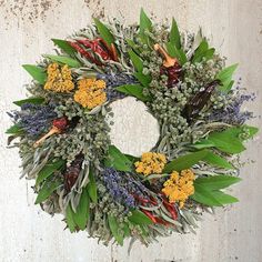 a wreath hanging on the side of a wall