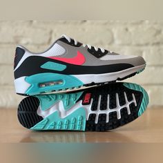 Nike Air Max 90 G South Beach Vice Hot Punch White Golf Shoes Men Sizes 10, 11, 12 Cu9978-133 Nike Sneakers With Air Cushioning For Summer, White Summer Sneakers With Boost Midsole, Nike Air Max 90, Golf Shoes, South Beach, Shoes Men, White Nikes, Cute Shoes, Air Max