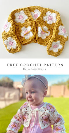 a crochet pattern for a baby's jacket and hat with flowers on it