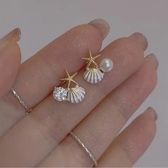 Starfish-Shaped , Shell, Faux Pearl & Rhinestone Stud Earrings Cute Spring & Summer Stud Earrings Trendy & Unique Jewelry & Accessories Perfect Gift For Jewelry Lovers Luxury Jewelry Earrings, Beautiful Stud Earrings, Stella Marina, Gold Jewelry Earrings, Birthday Jewelry Gift, Shell Earrings, Stud Earrings Set, Pearl Stud Earrings, Girls Jewelry