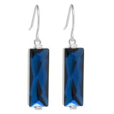 Silver Plated Brass Rectangular Dark Blue Crystal Drop Earrings, Women's, Sterling Navy Blue Earrings, Crystal Stone Jewelry, Rectangle Earrings, Simple Tshirt, Blue Jewelry, Crystal Drop Earrings, Earrings Long, Earrings Blue, Crystal Charm