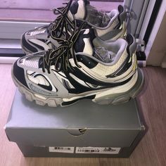 Gently Worn A Few Times. Great Condition Shoes Balenciaga, Colorful Sneakers, Balenciaga Black, Balenciaga Track, Balenciaga Shoes, Tri Color, Womens Shoes Sneakers, Black Gray, Balenciaga