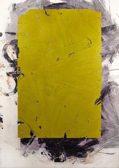 an abstract painting with yellow and grey colors