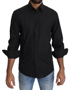 Dolce & Gabbana Men's Black Cotton Formal Top Shirt Formal Dress Men, Black Dress Shirt Men, Formal Dresses For Men, Long Sleeve Collared Dress, Dress Men, Slim Fit Dress Shirts, Fitted Dress Shirts, Slim Fit Dresses, Dolce E Gabbana