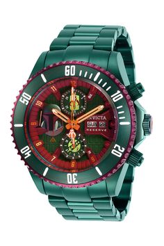 This Invicta watch is the very first one produced in its limited edition series. From the Star Wars collection, it holds an Automatic movement, and it features a sturdy green, burgundy case. On its face you can find a green, burgundy, metal dial covered by a durable Flame Fusion Crystal. This style is finished by a reliable green, stainless steel band, and it offers 500m. water resistance.For a limited time, Eyal Lalo is opening up his private vault of exclusive first editions, giving you a once Green Chronograph Watch As A Gift, Green Chronograph Watch As Gift, Green Watch With Metal Dial For Gift, Green Watch With Metal Dial As Gift, Green Watches With Rectangular Dial And Analog Display, Green Chronograph Watch With Rectangular Dial, Green Automatic Watch Accessories With Rectangular Dial, Green Analog Watch As A Gift, Tactical Watch