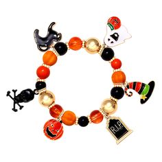 PRICES MAY VARY. ♥ Concise Design -- Our unique Halloween expandable bangle is consist of delicate black beads, making it a perfect piece to complement your standout look ♥ Spooky Charms Adorned -- This statement stretch bracelet featuring 8 dainty cute dangle charms such as Pumpkin, Disc BOO, white Ghost, black Cat, black Switch, orange crystal beads ♥ Halloween Gift Choice -- Our ghost bracelet is an excellent present for mom, wife, or yourself on Halloween to parties, Masquerade, Costume Part Handmade Charm Bracelet For Halloween Gift, Novelty Personalized Halloween Bracelets, Handmade Halloween Charm Bracelet Gift, Halloween Novelty Orange Bracelets, Halloween Black Charm Bracelet, Halloween Charm Bracelet, Halloween Bracelet, Masquerade Costumes, Halloween Beads