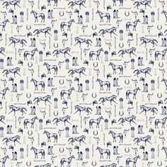 a pattern with horses and jockeys on white background, for wallpaper or fabric