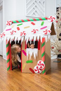 Cardboard Box Gingerbread House, Foam Stickers, Outdoor Garland, Gingerbread Diy, Preschool Christmas, Noel Christmas