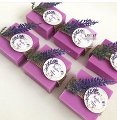 four soap bars with lavender flowers on them