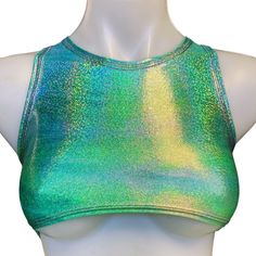 FESTIE BESTIE SEAFOAM HOLOGRAPHIC  Includes an sporty crop top with option of Underboob!  Holo fabric is a 4-way stretch polyester spandex blend, which fits tight and stretches to include a variety of body types. Fabric pattern can vary from item to item. Our products are made to order, please review our store policies before purchasing because refunds are not available after purchase. International shipping available. Listing is for top only Green Cropped Sports Crop Top, Green Cropped Sporty Tank Top, Green Sports Crop Top, Green Fitted Racerback Crop Top, Fitted Green Racerback Crop Top, Green Racerback Crop Top For Workout, Green Cropped Sports Bra For Workout, Green Cropped Sports Bra, Cropped Green Sports Bra