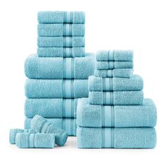 towels stacked on top of each other in blue