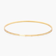 Available in 14k gold plated brass Width: 2mm Interior diameter measures 2 1/2" Made in the USA SKU: BYB1177 Everyday Nickel-free Yellow Gold Bracelets, Modern 14k Gold-filled Yellow Gold Bracelets, Everyday 14k Gold-filled Bangle Bracelet, Nickel-free 14k Gold-filled Gold Bracelet, Timeless Tarnish-resistant Yellow Gold Bangle, Gold Bangle Bracelet, Beautiful Packaging, Bangle Bracelets, Gold Bracelet