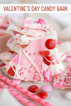 Celebrate love with valentine candy bark! A delightful mix of almond bark, sprinkles, and chocolate candies. Perfect for sharing or gifting for Valentine’s Day. Valentines Bark, Candy Bark Recipes, Breakfast Casserole With Bread, White Almond Bark, Wilton Candy Melts, Candy Bark, Valentines Day For Him, Holiday Sprinkles, Chocolate Candies