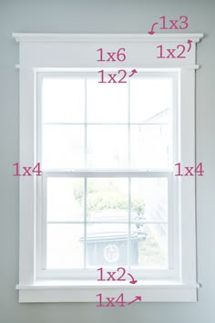 a window with measurements for the size and width