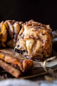 some type of pastry on a plate with a fork