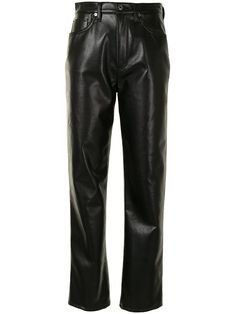 Faux Leather Trousers, High Rise Straight Leg Jeans, Leather Trousers, Designer Style, Straight Leg Pants, World Of Fashion, Black Cotton, Straight Leg Jeans, Leather Pants