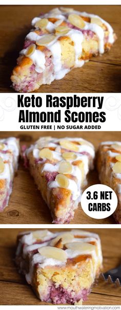 three different pictures of keto raspberry almond scones